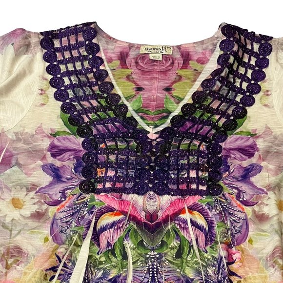 One World Tunic Top Womens PS Cap Sleeve Floral Embellished Pleated V-Neck - Picture 2 of 10